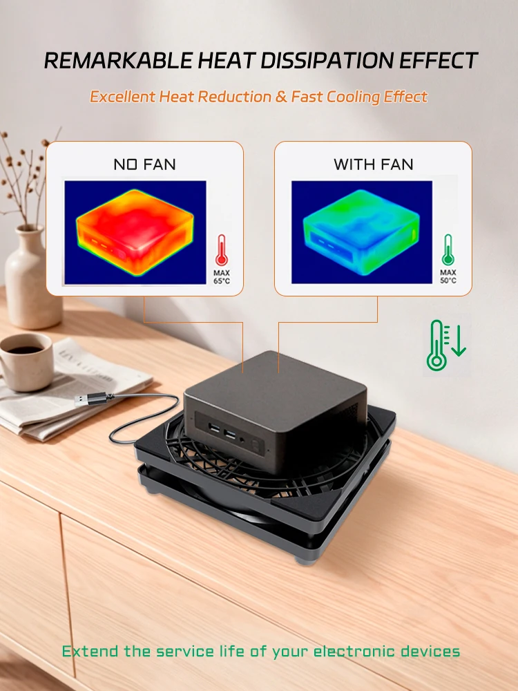 5V USB-betriebener 125mm Router-Kühlventilator mit Ein-/Aus-Schalter und Geschwindigkeitsregler für Modem, NAS, Set-Top-Box und andere Geräte zur Wärmeableitung. – Detail 9