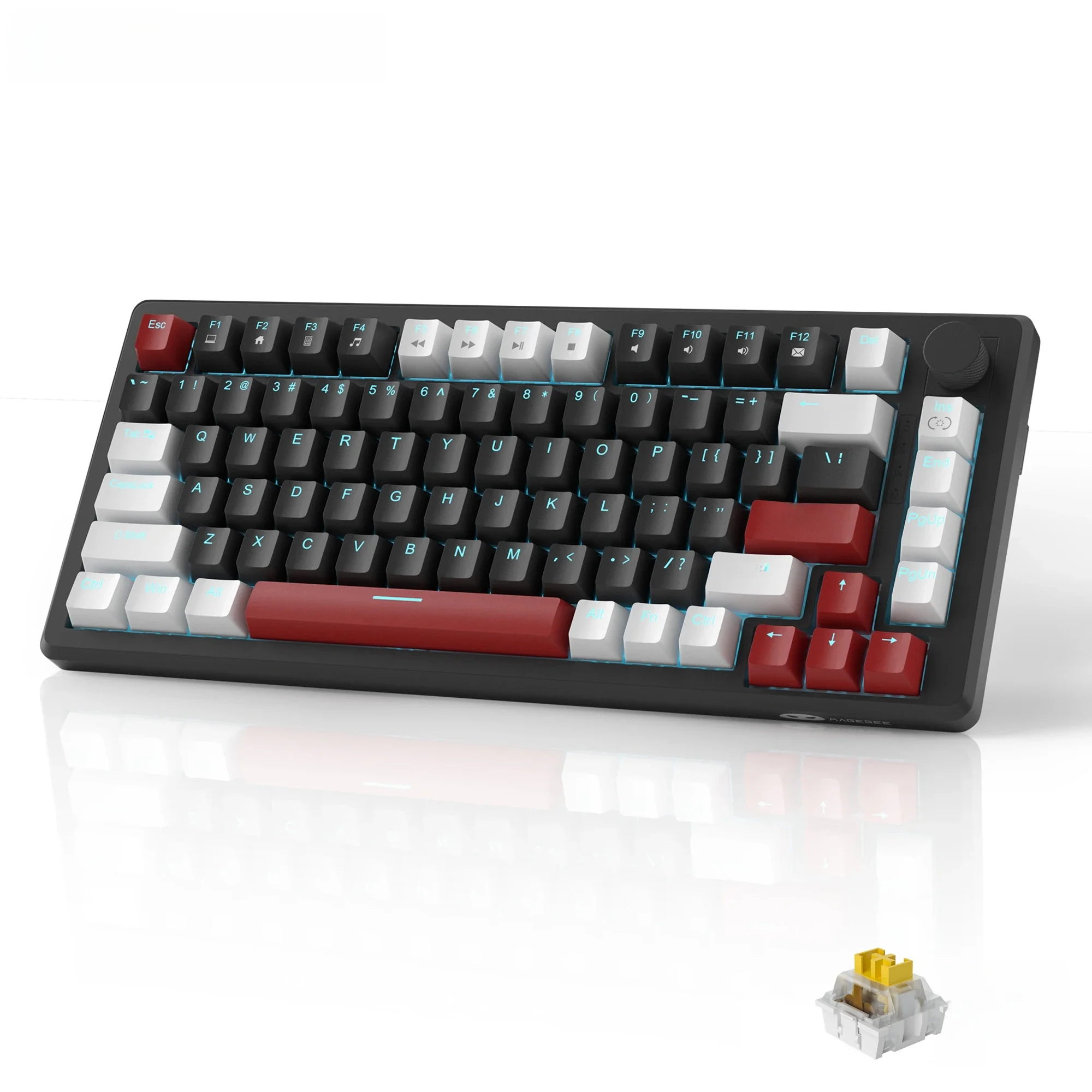 MageGee 75% mechanisch gamingtoetsenbord met knopbediening, blauw verlicht bedraad gamingtoetsenbord rood/gele schakelaar voor pc Windows - afbeelding 2