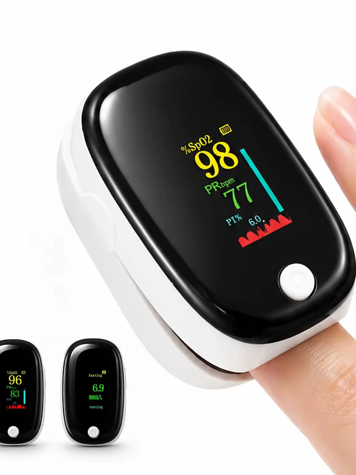 2-in-1-Blutzuckermessgerät und SpO2-Monitor, Fingerpulsoximeter mit PI-Farb-OLED, tragbares Heim- und Reise-Wellness-Messgerät mit Ein-Knopf-Bedienung