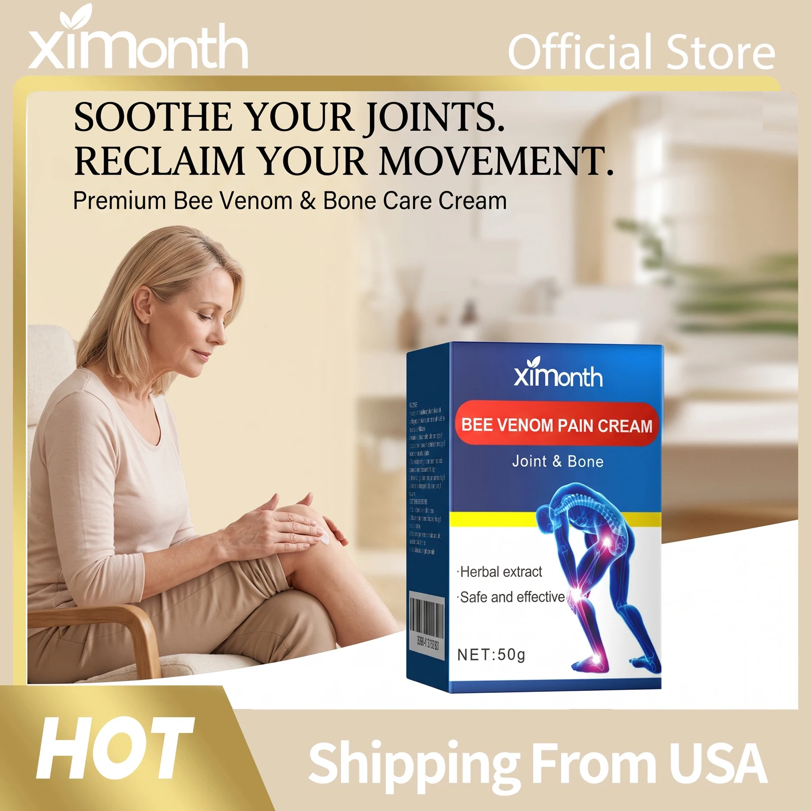 Ximonth Bee Venom Joint Bone Care Balm Reduce Discomfort Swelling Deep Penetration Herbal Extract Safe Effective Fast Absorbing Body Support