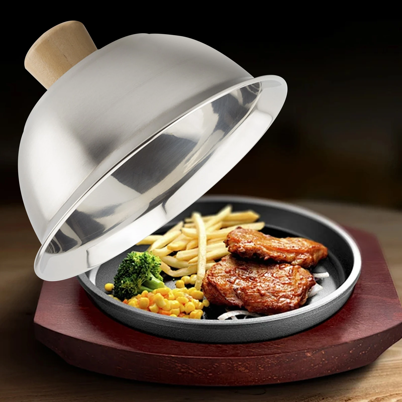 22cm/16cm Burger Cover Stainless Steel Frying Pan Covers Cheese Melting Cover for Teppanyaki Hamburger Steaming Outdoor BBQ