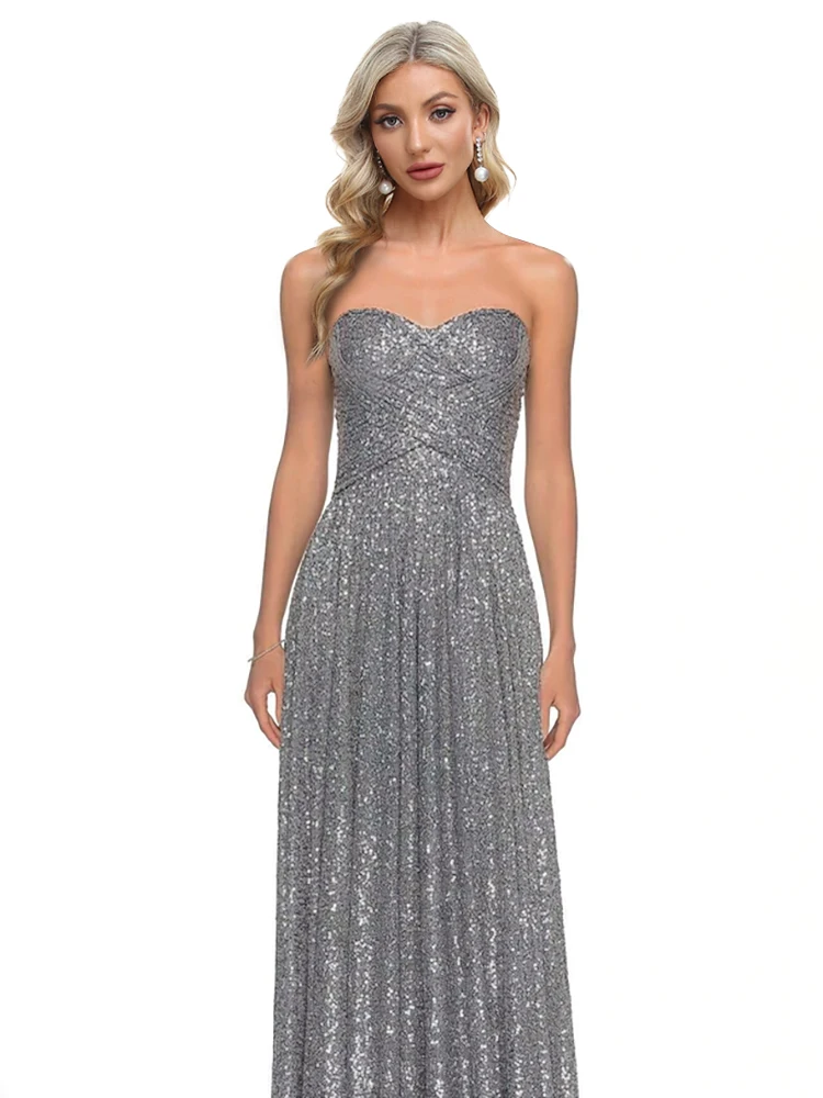 Lucyinlove Luxury Silver Strapless Sequin Cocktail Mermaid Dress Classic Backless 2022 Women Prom Gown Party Evening Dresses