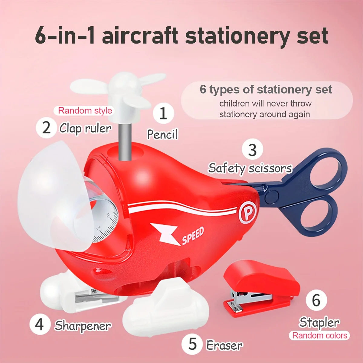 New Creative 6 IN 1 Aircraft Stationery Toy, Detachable Office Desk Decor, Starting School Onboarding Birthday Christmas Gift