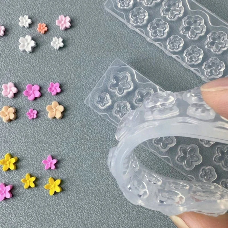 3Pcs Flowers Silicone Nail Template Cherry Blossom,Peach Blossom,Plum Blossom Mold 8.4*2.5cm Reusable Mould Stamping Plate Tool*