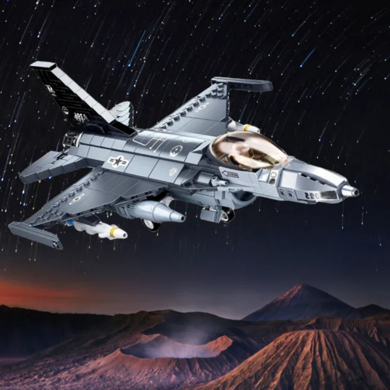 Krijg je eigen F16-jager met 521 stuks - Militaire serie modelbouwstenenkit - Perfect cadeau voor Thanksgiving Kerstmis - afbeelding 2