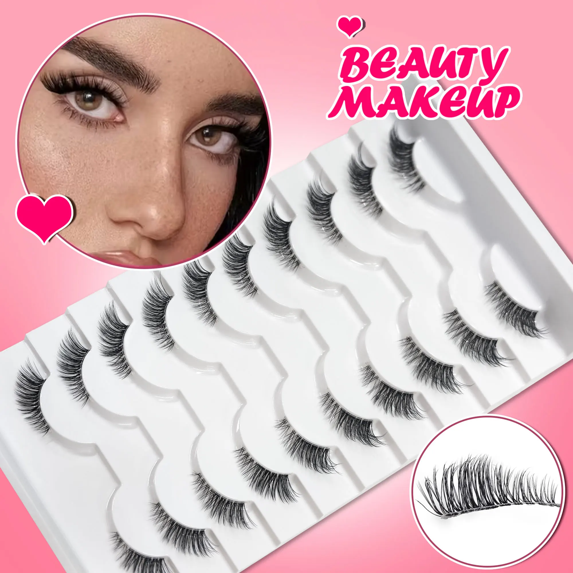 10 Paar halblange künstliche Fuchsaugen-Wimpern, natürliche und lange 3D-Katzenaugen-Kurzwimpern, Make-up-Tools, Weihnachtsgeschenk. – Detail 2