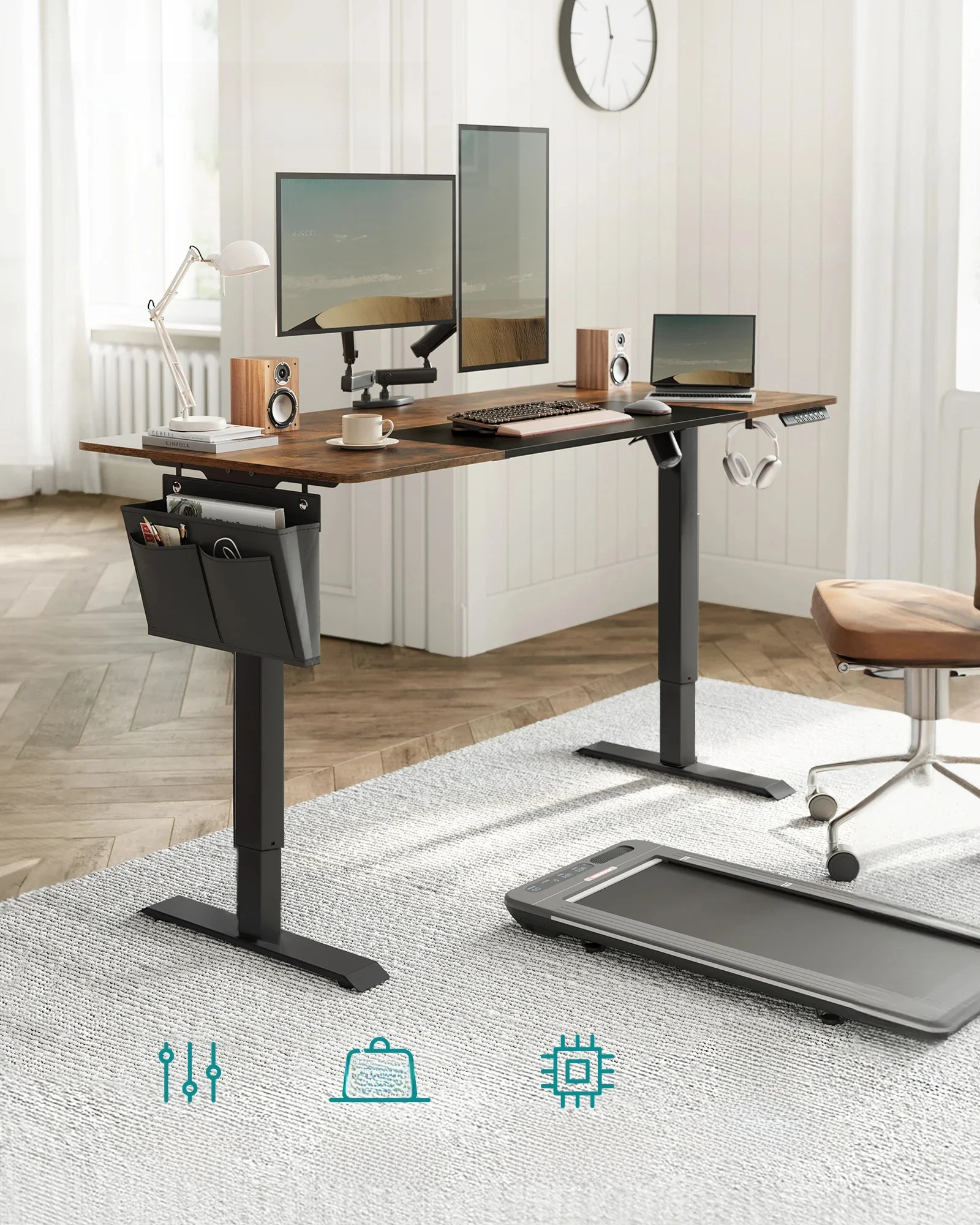 SONGMICS Höhenverstellbarer Schreibtisch elektrisch, 70 x 160 x (72-120) cm, stufenlos verstellbar, gespleißte Platte