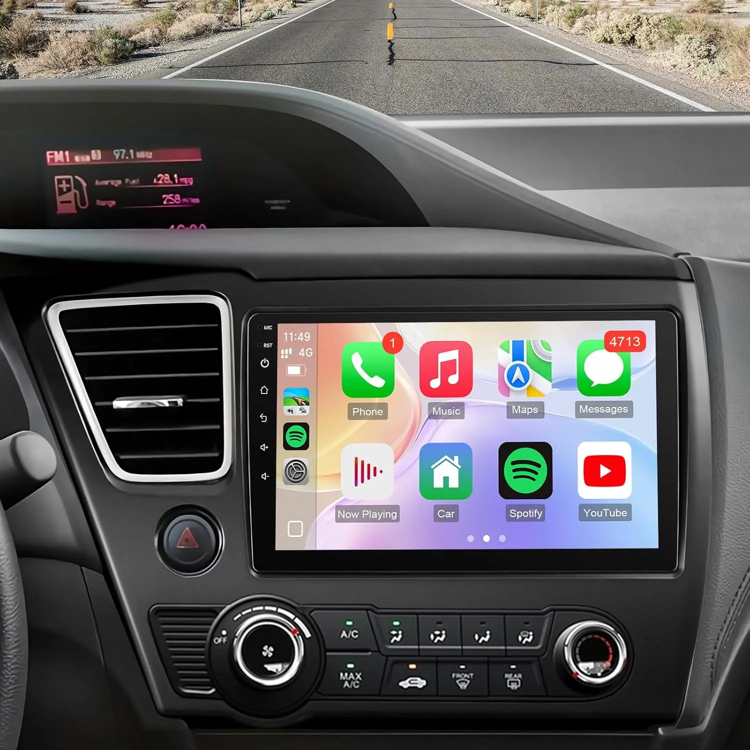 

Android 13 Car Stereo for 【Honda Civic 2014 2015】Wireless CarPlay Android Auto, 9 Inch Touch Screen Radio Bluetooth EQ UI WiFi GPS FM RDS Backup Camera