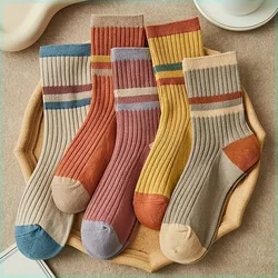 5 Pairs Striped Print Socks, Comfy & Soft Mid Tube Socks, Women's Stockings & Hosiery