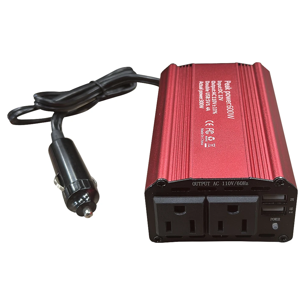 600W 300W Peak Power 300W 150WRated Power Car Power Inverter DC 12V to AC110V USB Car Adapter Converter Improved Multi-function