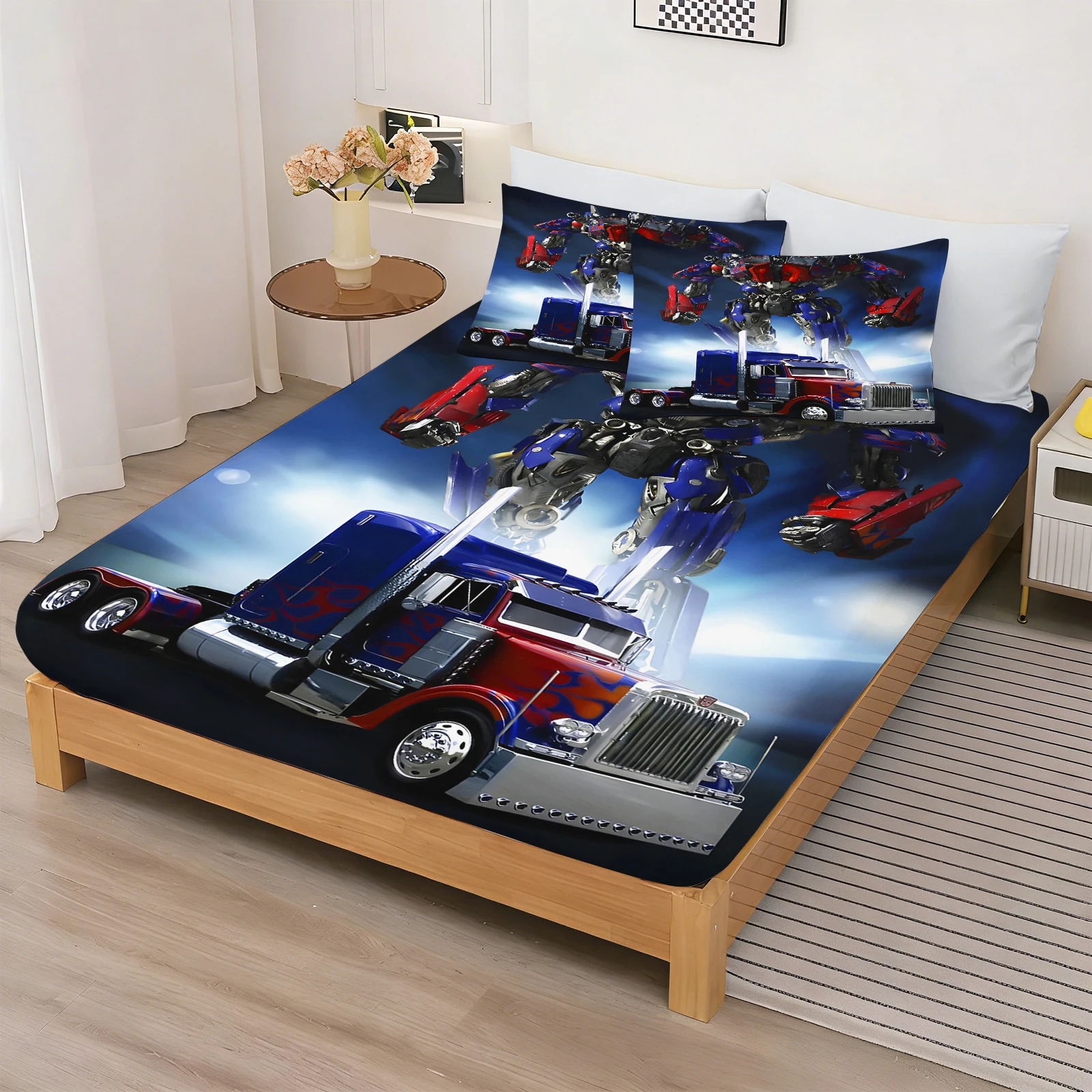 Bedding Set Boys Birthday Gift T-Transformers Cartoon Fitted Sheets Exquisite Bed Supplies Decorative All Season Set