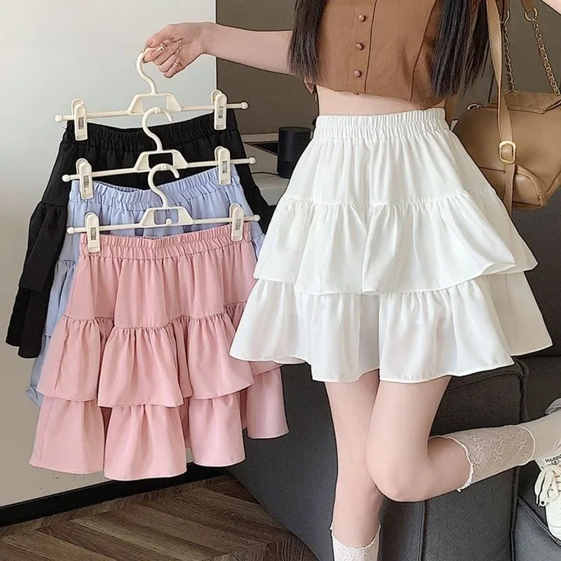 Potargane spódnice z ciasta dla kobiet z wysokim stanem w kształcie litery A Solidne, dopasowane, słodkie, urocze dziewczyny w stylu koreańskim Delikatna wiosna Kawaii Casual — zdjęcie 2