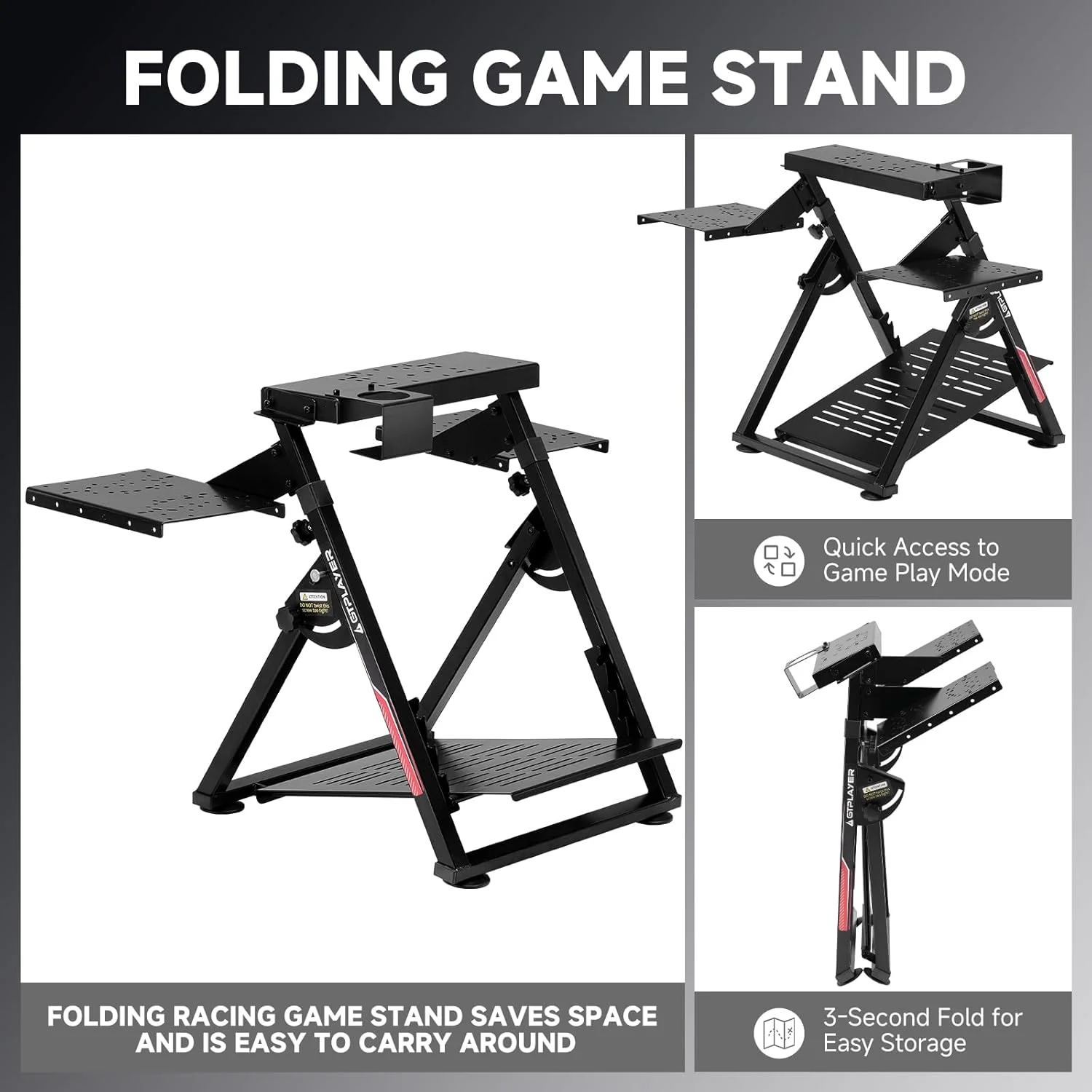 GTPLAYER Flight & Racing Simulator Stand, Foldable Gaming Cockpit Compatible with Logitech, Thrustmaster, PXN Wheels & Flight Joysticks, Black view 5