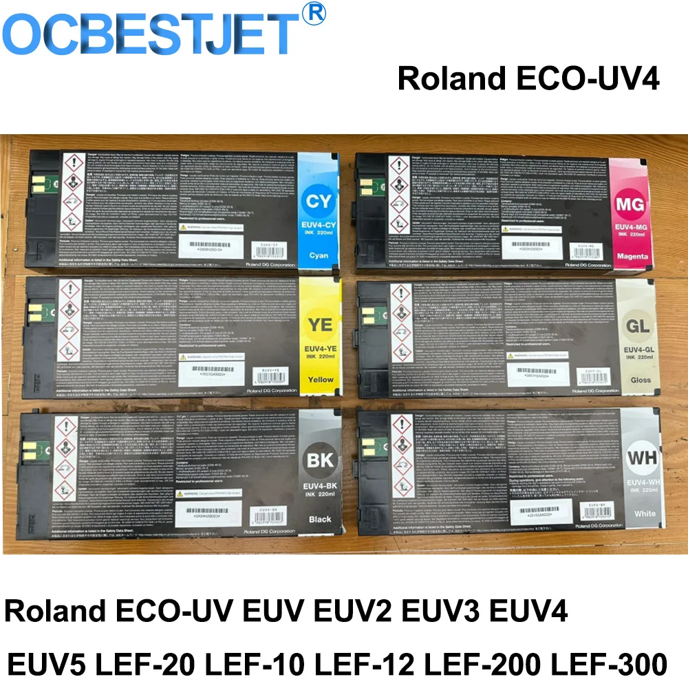 For Roland ECO-UV4 Compatible Ink Cartridge With One Time Chip For Roland LEF-20 LEF-10 LEF-12 LEF-200 LEF-300 6Colors 220ML