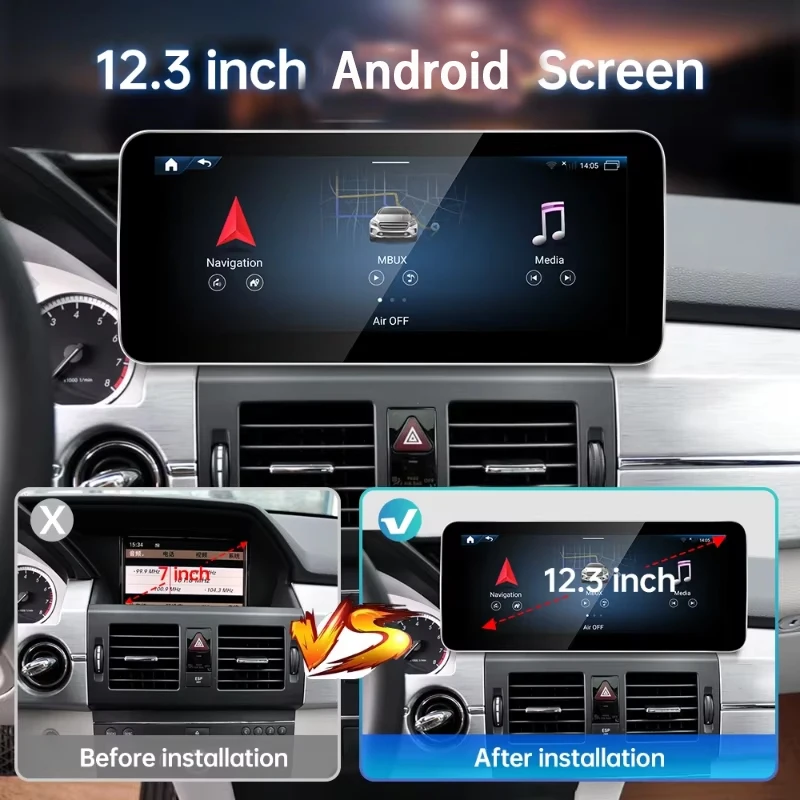 Hualingan For Mercedes Benz GLK X204 Screen Upgrade 12.3in Apple CarPlay Full Screen Mirror Backup Camera 4G Video Games Nav