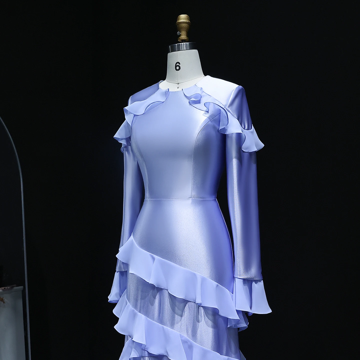 Sharon Said Abiti da sera a sirena con volant blu e maniche lunghe per le donne Abito da cerimonia nuziale SF585 Personalizzato فسات evimavera