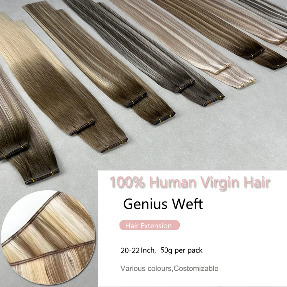 وصلات شعر بشري عبقرية لحمة 100% شعر بشري حقيقي طبيعي 18-24 بوصة حزم تسليط الضوء على البرازيلي الأصلي شعر بشري #5