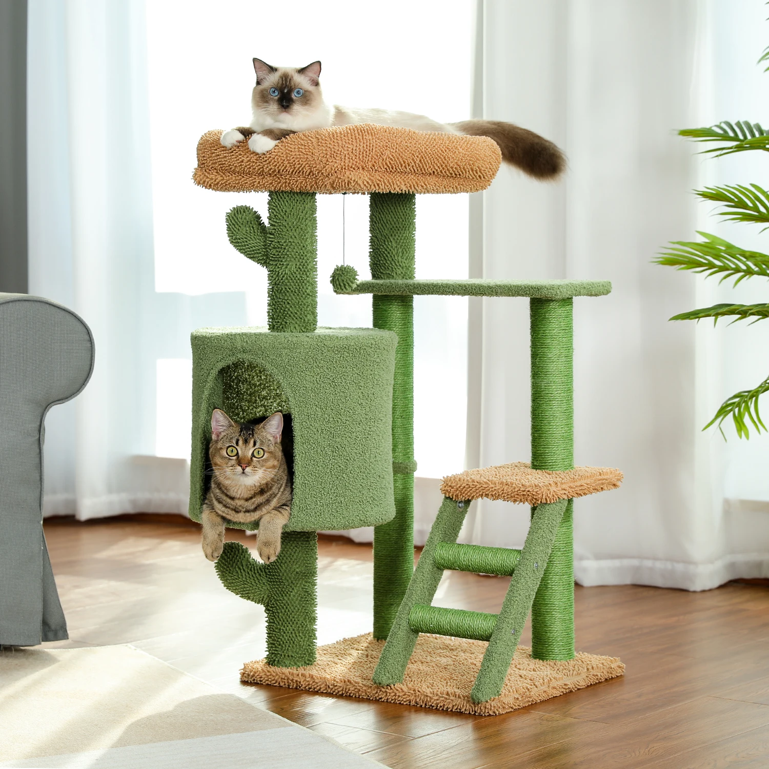 Imagem -02 - Cactus Gato Árvore com Sisal Natural Riscando Post Board para Gato Poleiro Condomínio Kitty Jogar Casa Rascador Gato Arbre à Bate-papo H90.5cm