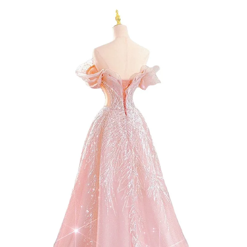 Dreamy pink evening dress for women new style banquet dress