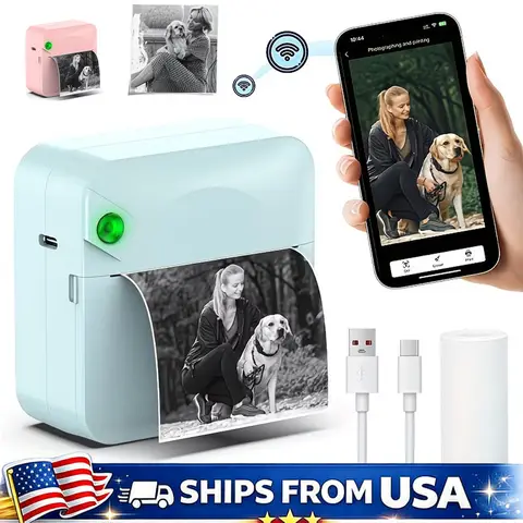 Portable Mini Sticker Printer Inkless Bluetooth Thermal Printer Pocket Size with Paper Roll for Notes Photos Journal DIY Labels