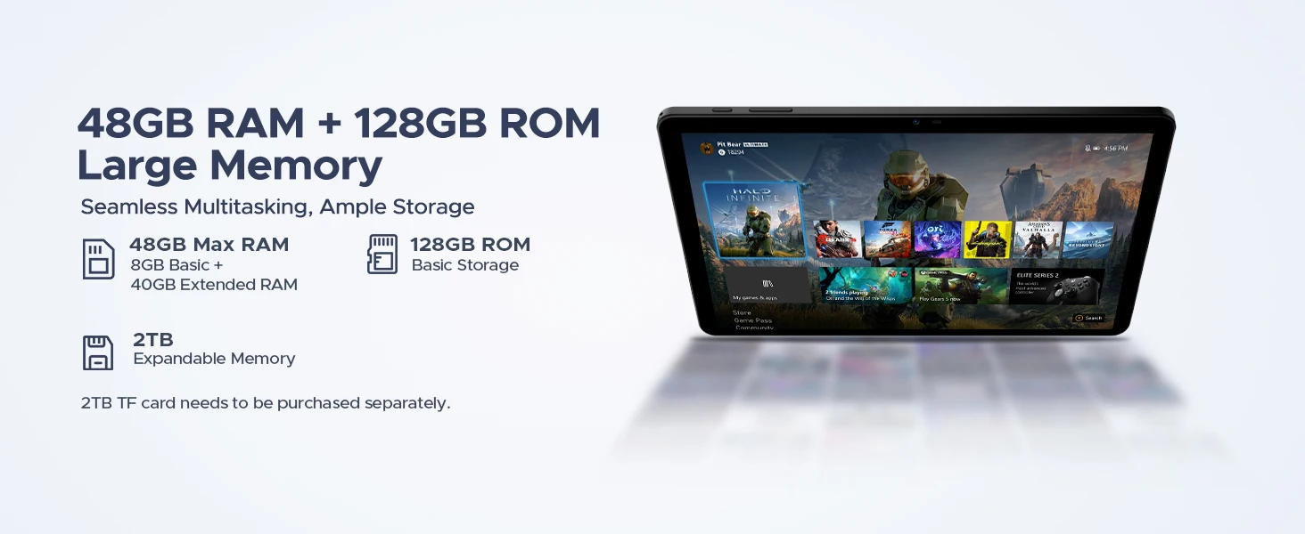 POCKAM P10 Pro Smart Tablet 10.1'' Tablet with 8800mAh Battery, 48GB RAM (8GB+40GB), 128GB ROM, Gemini AI, Android 16, and Widevine L1 support