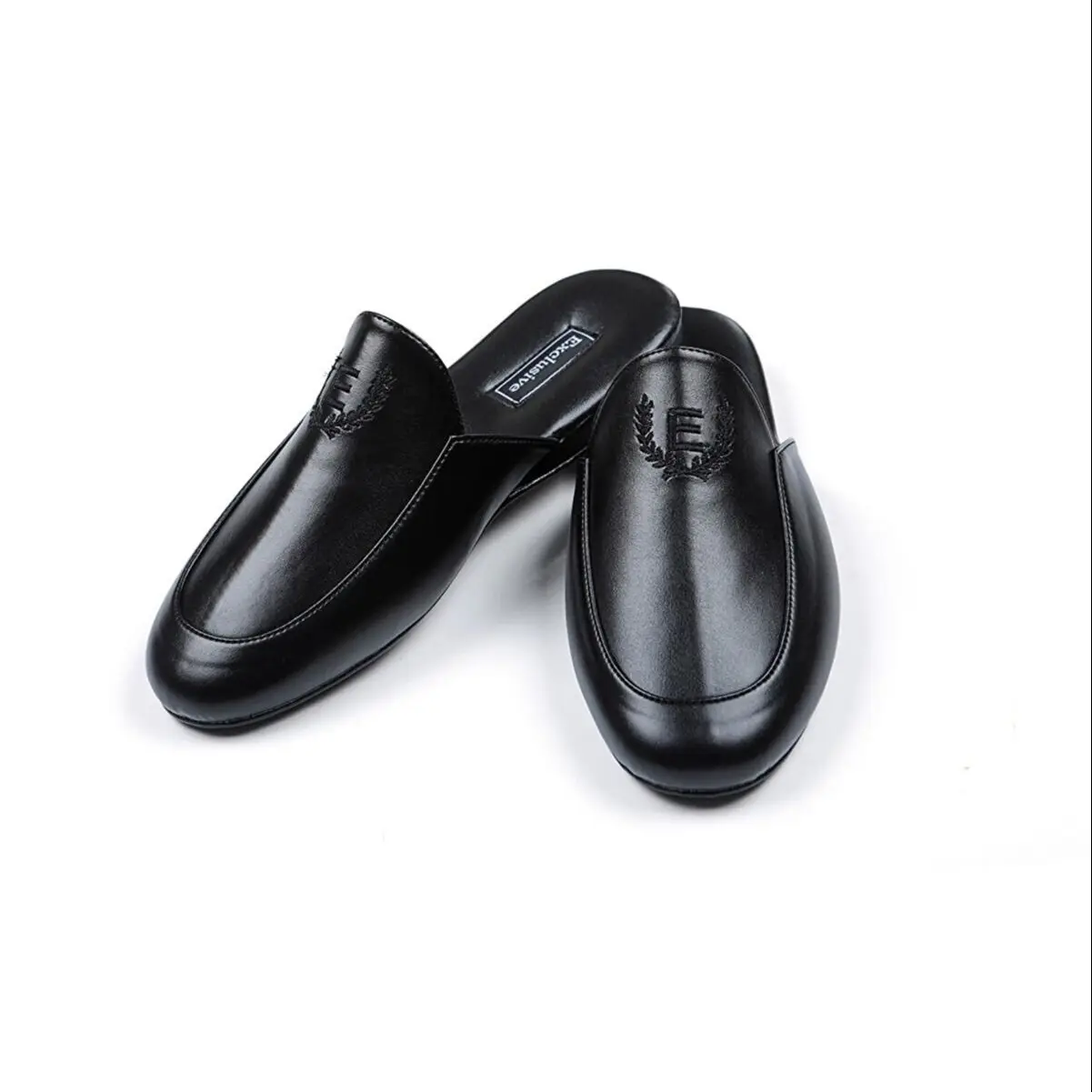 

Men's Leather Slippers Comfortable Stylish House Slippers Groom Slippers Anti-Slip Black Slippers for Dowry