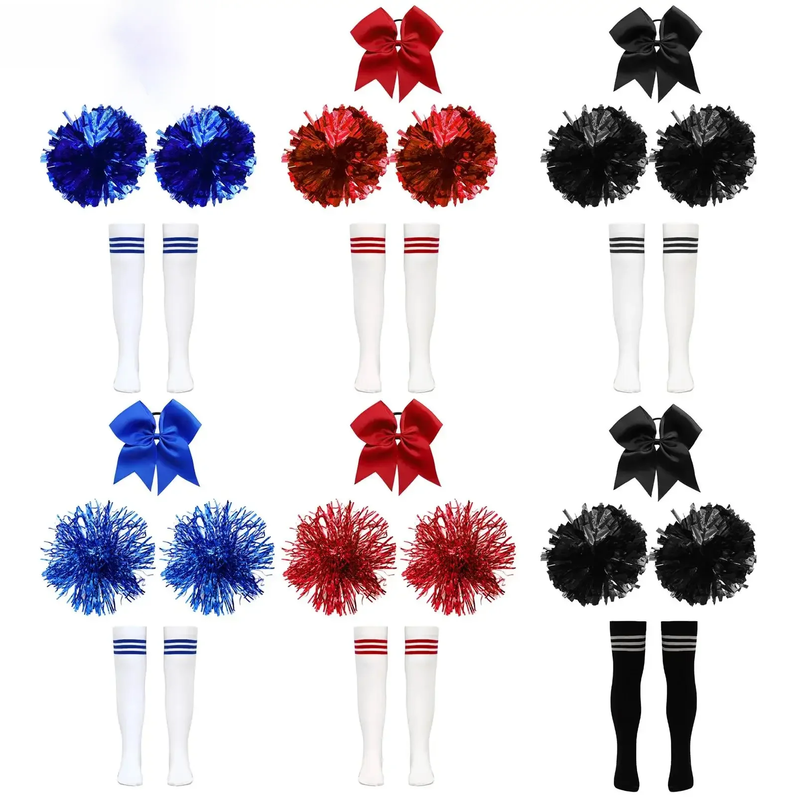 Ensemble d'accessoires de danse de pom-pom girl pour adolescentes, couvre-chef à nœud papillon, bas hauts et boules de fleurs, accessoires de danse de pom-pom girl