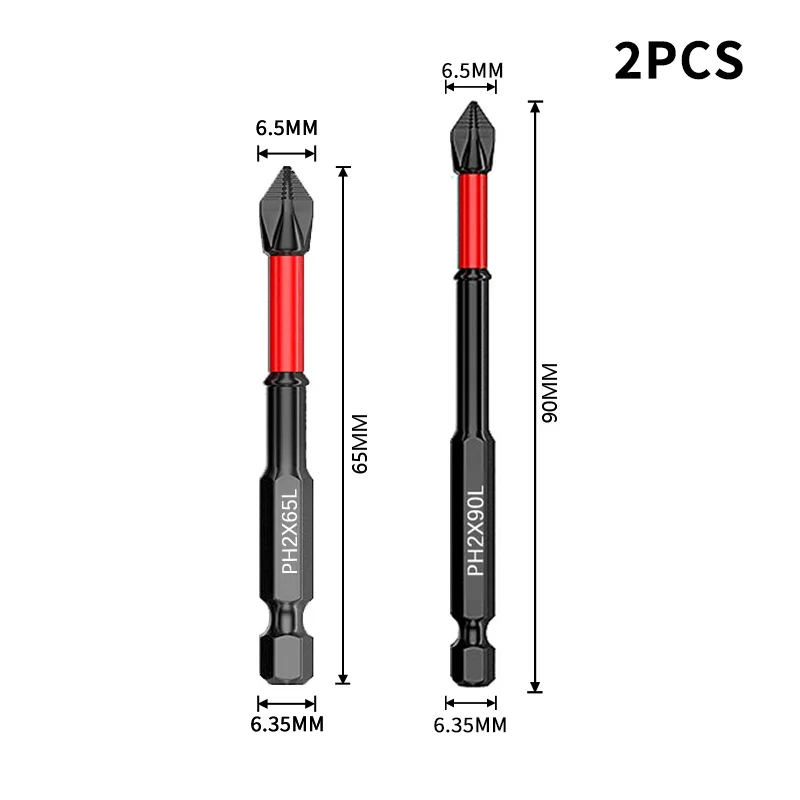 Set di cacciaviti Ph2 magnetici D1 anti-shock con punte a impatto antiscivolo ad alta durezza croce 65/90 mm