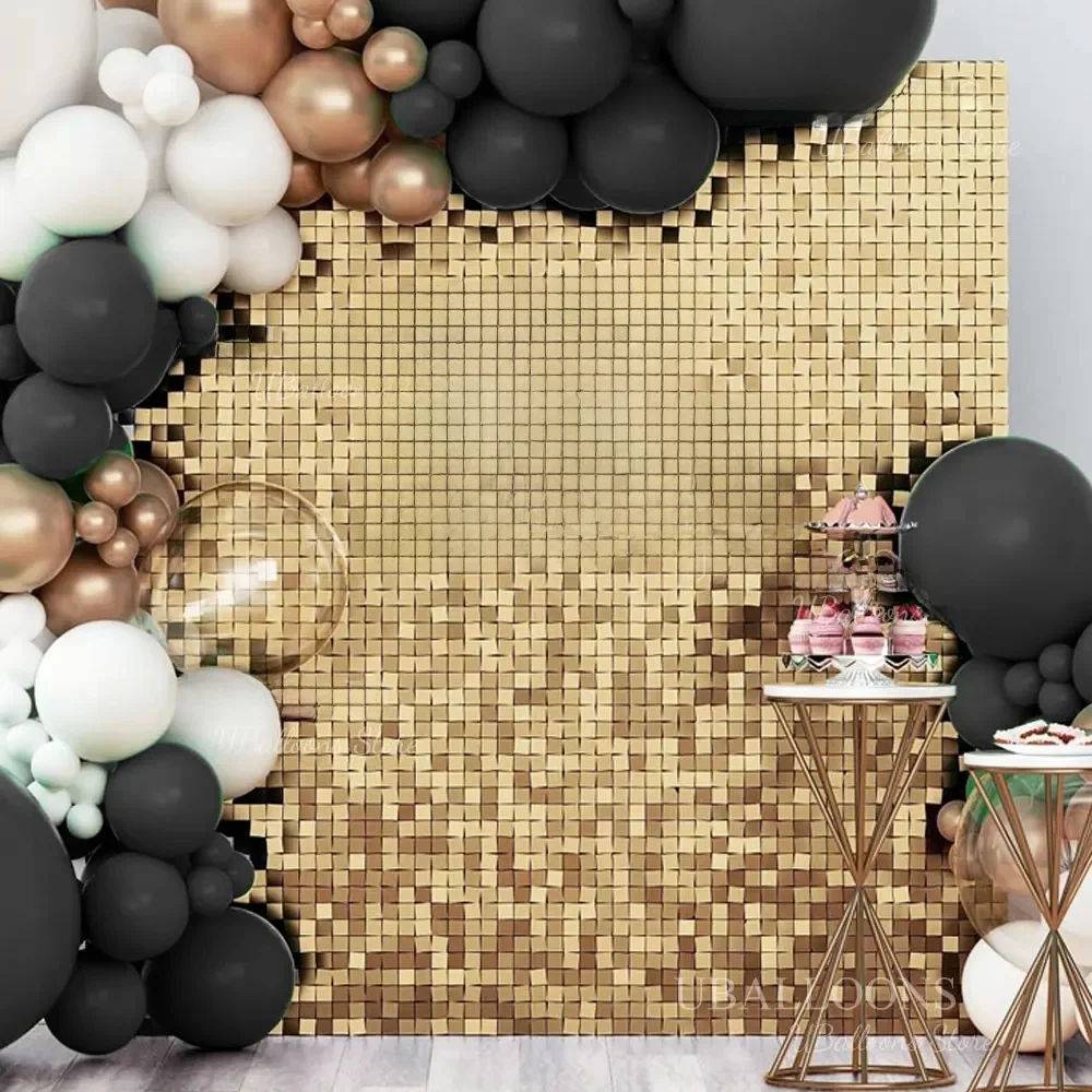 12 stuks licht goud glans muur achtergrond helder champagne goud vierkante pailletten achtergrond panelen voor verjaardag jubileum bruiloft deco - afbeelding 2
