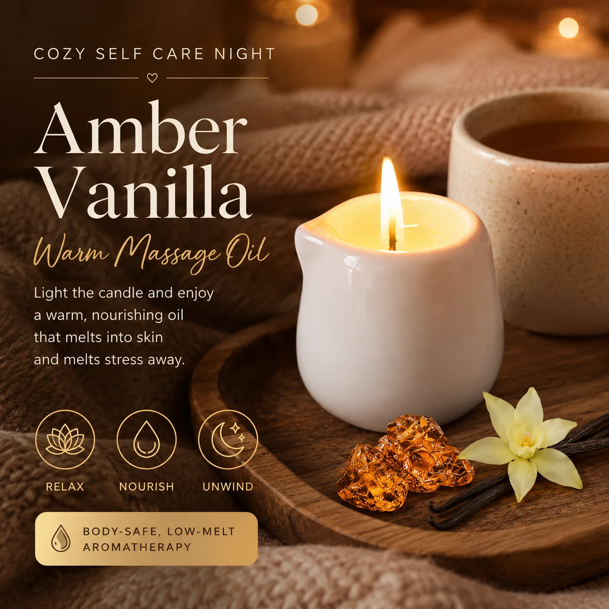 Ceramic Massage Oil Candle Amber Vanilla Warm Sweet Scented Low Melt Body Massage Candle Warm Oil Skin Nourishing Home Spa Gift