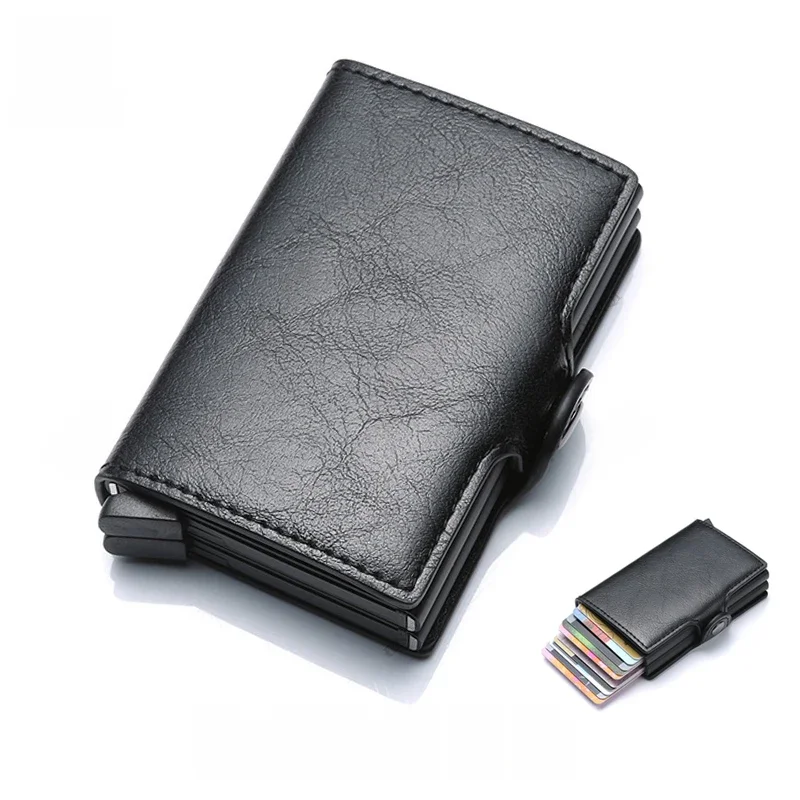 Antykradzieżowe etui na karty kredytowe Rfid Portfele Męskie skórzane pudełko aluminiowe Metalowe męskie torebki Małe etui na karty Minimalistyczny portfel — zdjęcie 2