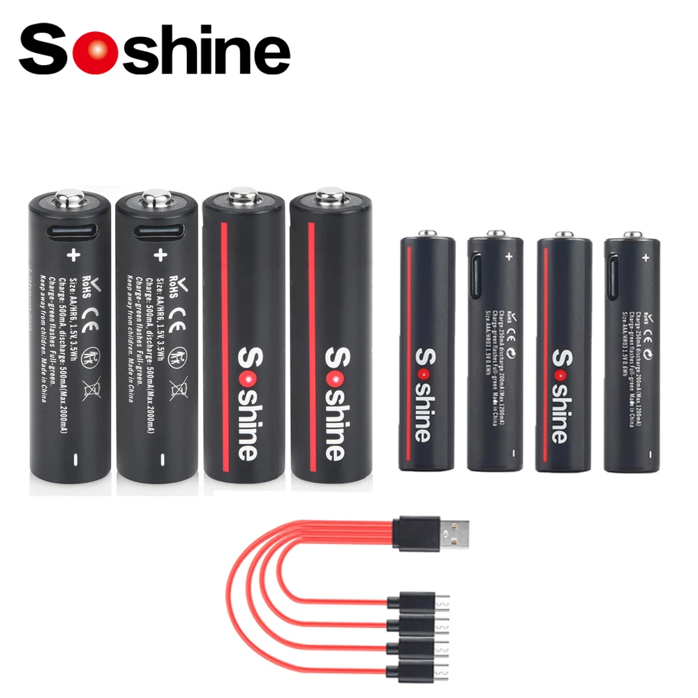 

Soshine USB Lithium 600mWh 1.5V AAA Battery and 3500mWh 1.5V AA Rechargeable Batteries Li-ion AA and AAA Rechargeable Batteries