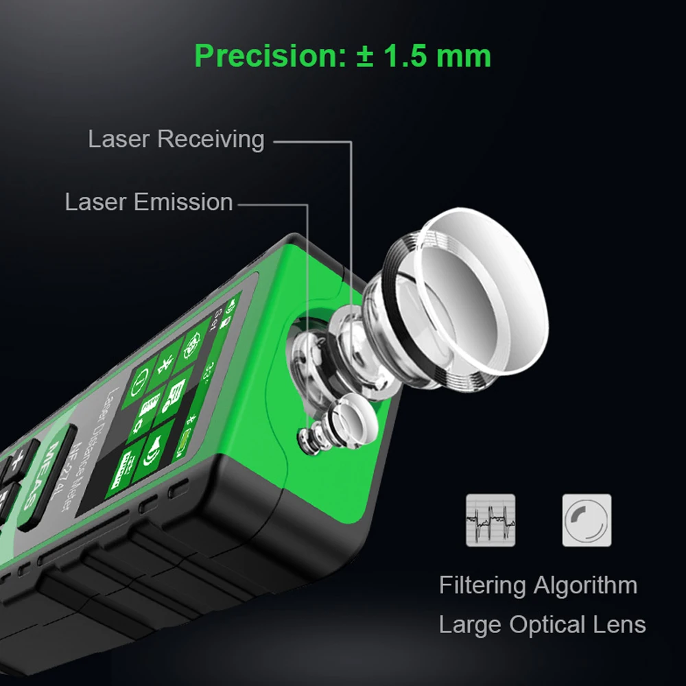 Imagem -03 - Noyafa Nf274l Laser Medidor de Distância Medida a Laser 60 80 100m Comprimento Área Volume Eletrônico Nível Ferramenta Teste com Voz Bluetooth