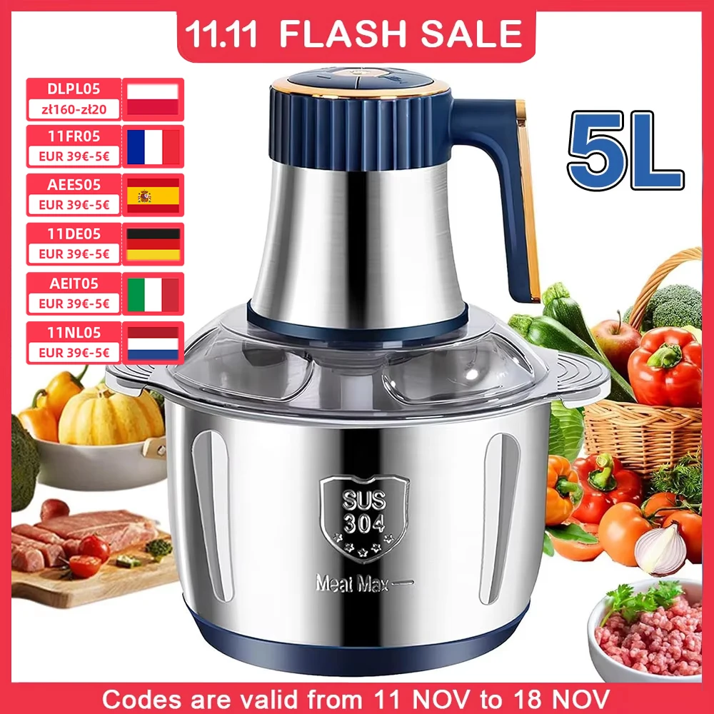 5L Electric Meat Grinders Food crucher 6S Stainless Steel Multifunctional disposable Slicer Processor Chopper shopping apps