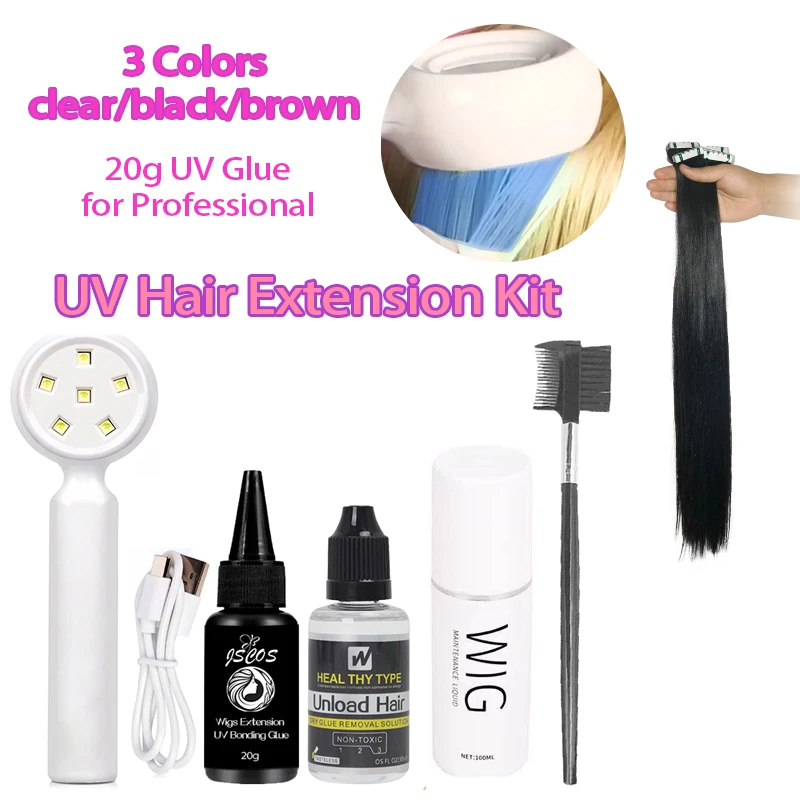 Upgrade UV Hair Extension System Kit 20g Speed UV light human hair extension fast dry hair glue uv lamp kitFor Professional