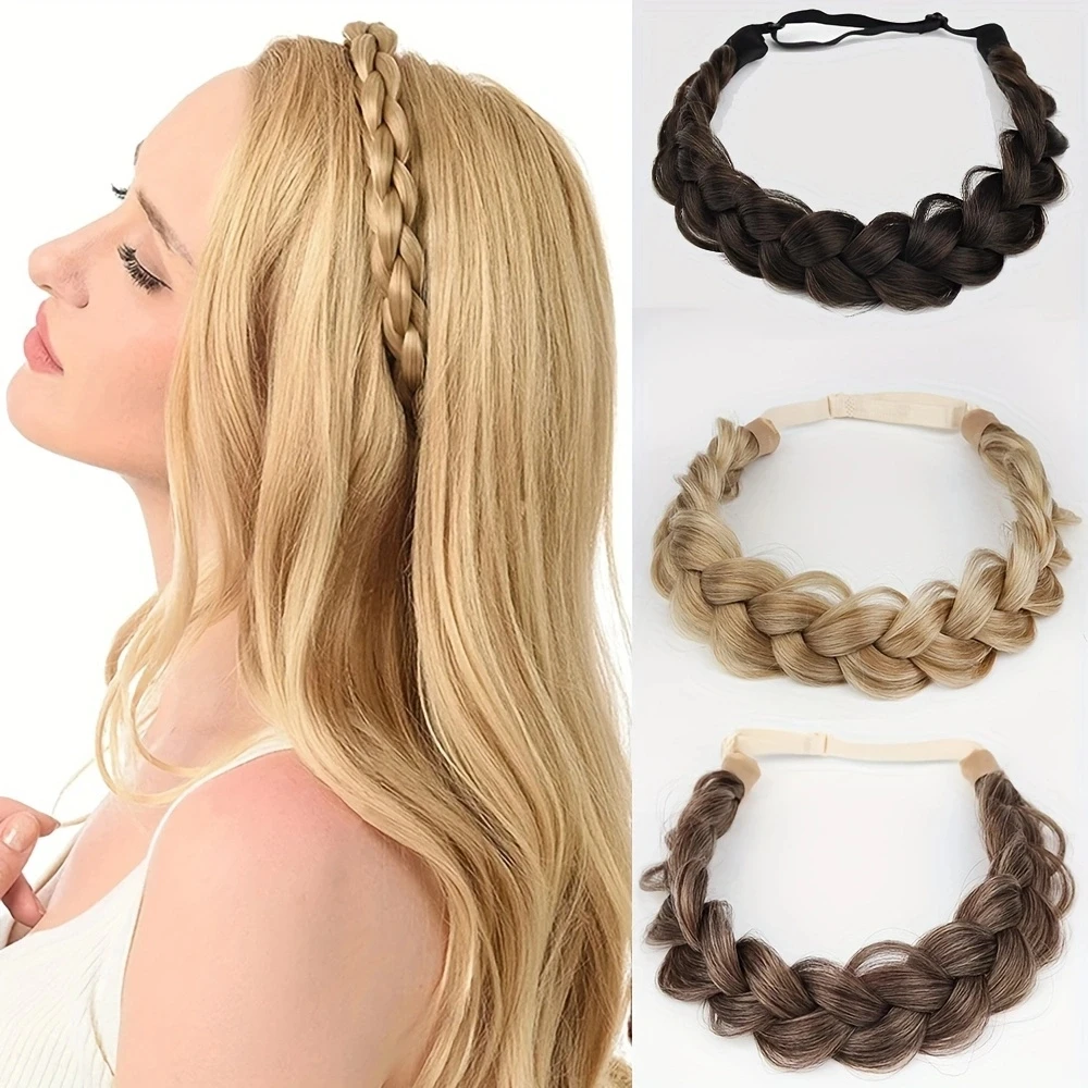 Wide Fishtail Braided Synthetic Fashionable Hair Headband Hair Extensions Adjustable Twist Elastic for Women