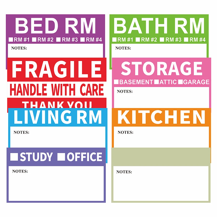 80 قطعة من الملصقات المتحركة المنزلية القابلة للإزالة ببرمجة الألوان - ملصقات هشة مع قائمة مرجعية للمطبخ والحمام وغرفة النوم