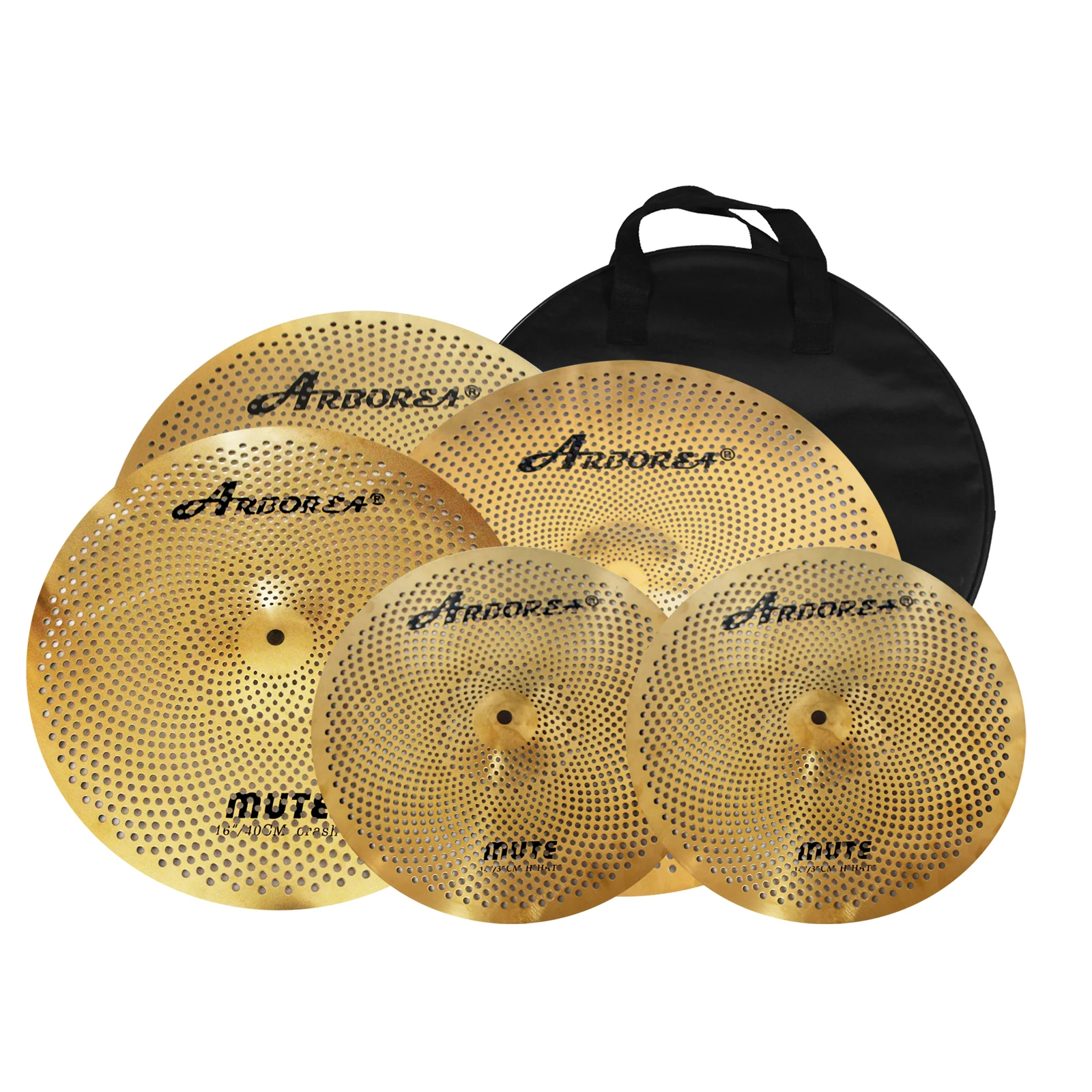 Arborea Silent Cymbal Set Alloy Mute Cymbal Pack 5 PCS 14''Hihat 16''Crash 18''Crash 20''Ride With Cymbal Bag Low Volume cymbals