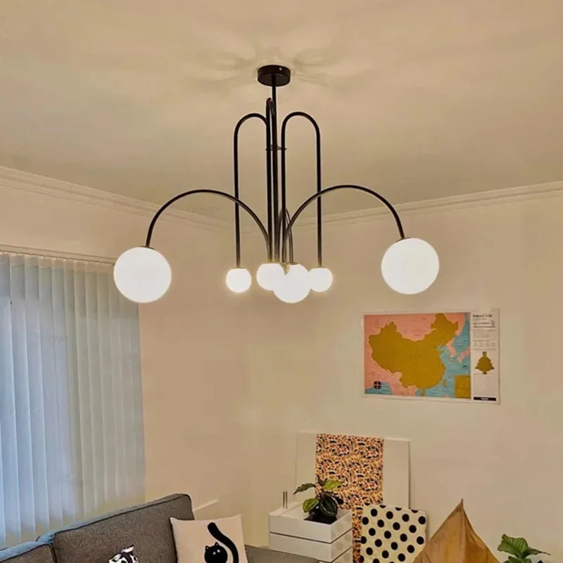 Skandynawska minimalistyczna wisiorek światło do salonu lampa do restauracji Cafe sklep odzieżowy Art czarny złoty czerwony żyrandol — Zdjęcie 2 z 2