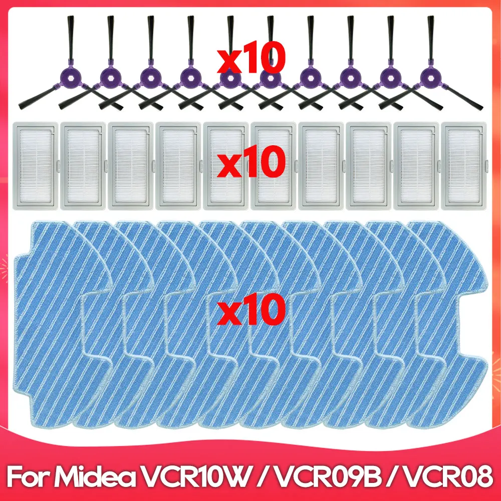 Compatible For Midea VCR10W / VCR09B / VCR08 Side Brush Hepa Filter Mop Cloths Rag Robot Vacuum Cleaner Accessory Spare Part