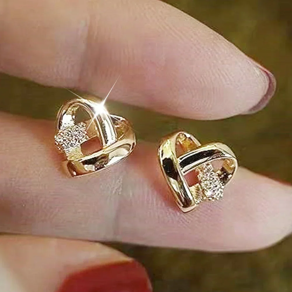 Huitan Eternity Love kolczyki kolczyki do uszu Piercing kolor srebrny/złoty kolor modne kolczyki w kształcie serca dla kobiet elegancka biżuteria ślubna — zdjęcie 2