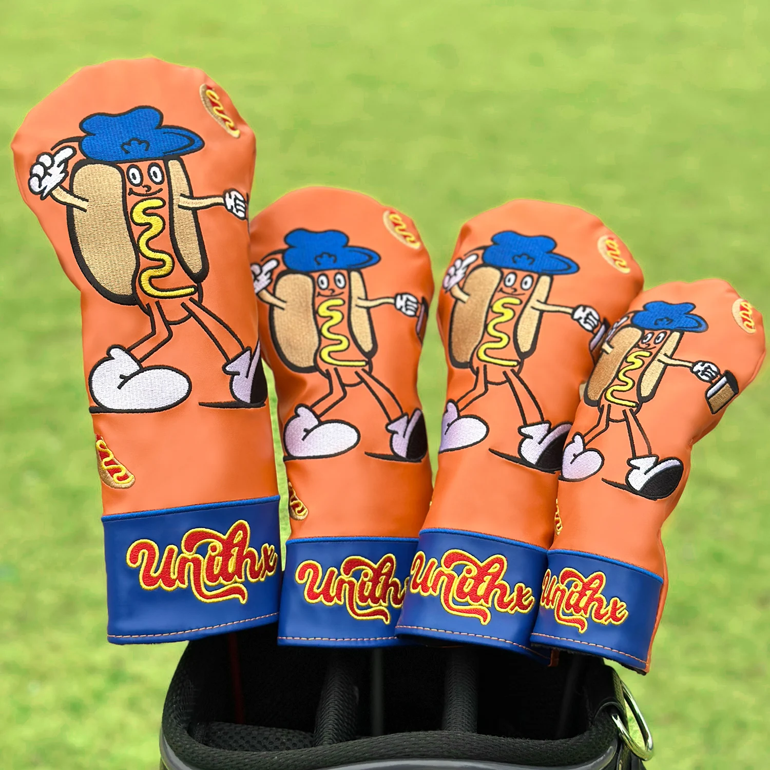 1pc/4pcs Hot Dog Golf Club Head Cover | Orange Protective Cover for Driver, Fairway, Hybrid-Durable Sports Accessory for Golfers