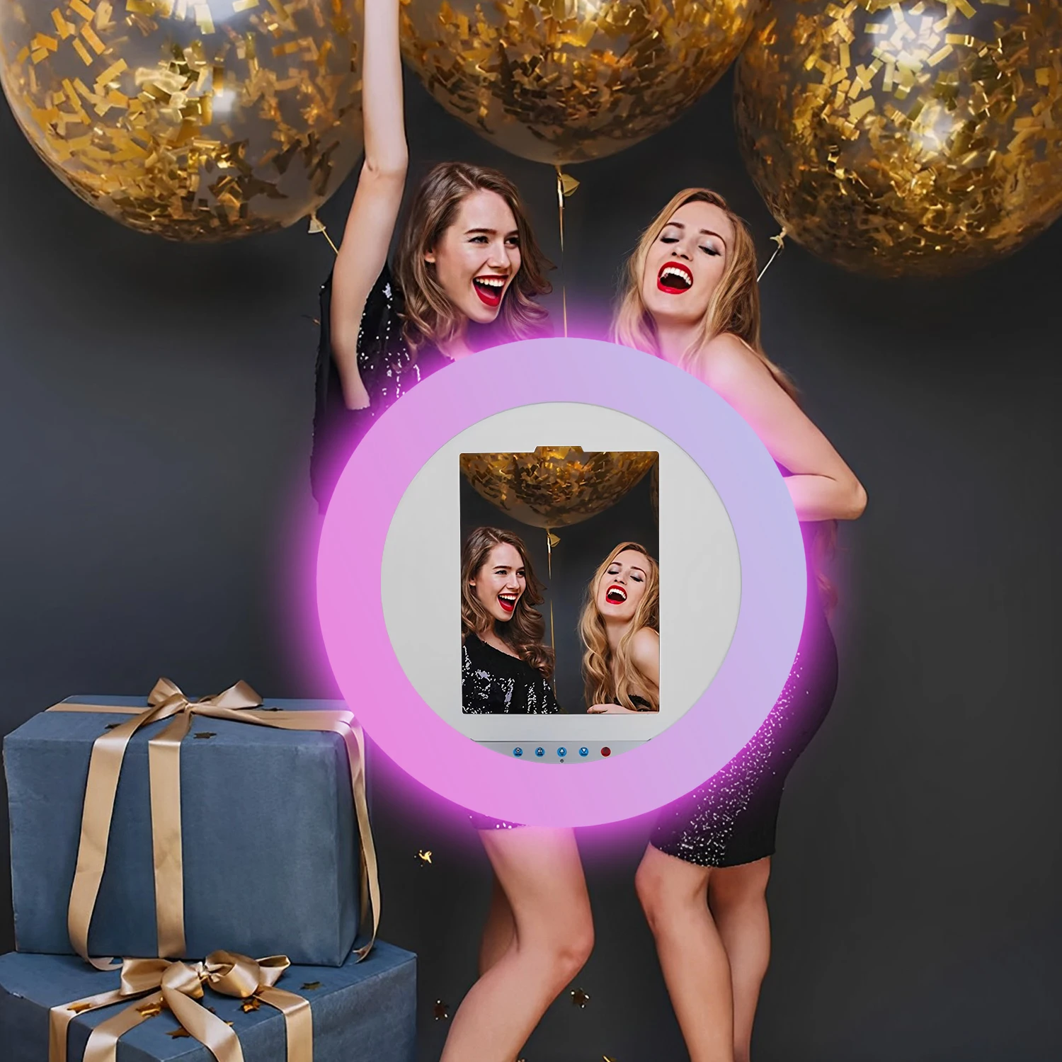 Handle Photo Booth Stand for iPad for Wedding Party Portable iPad Photo Booth Sheel with RGB Ring Light for Parties Events