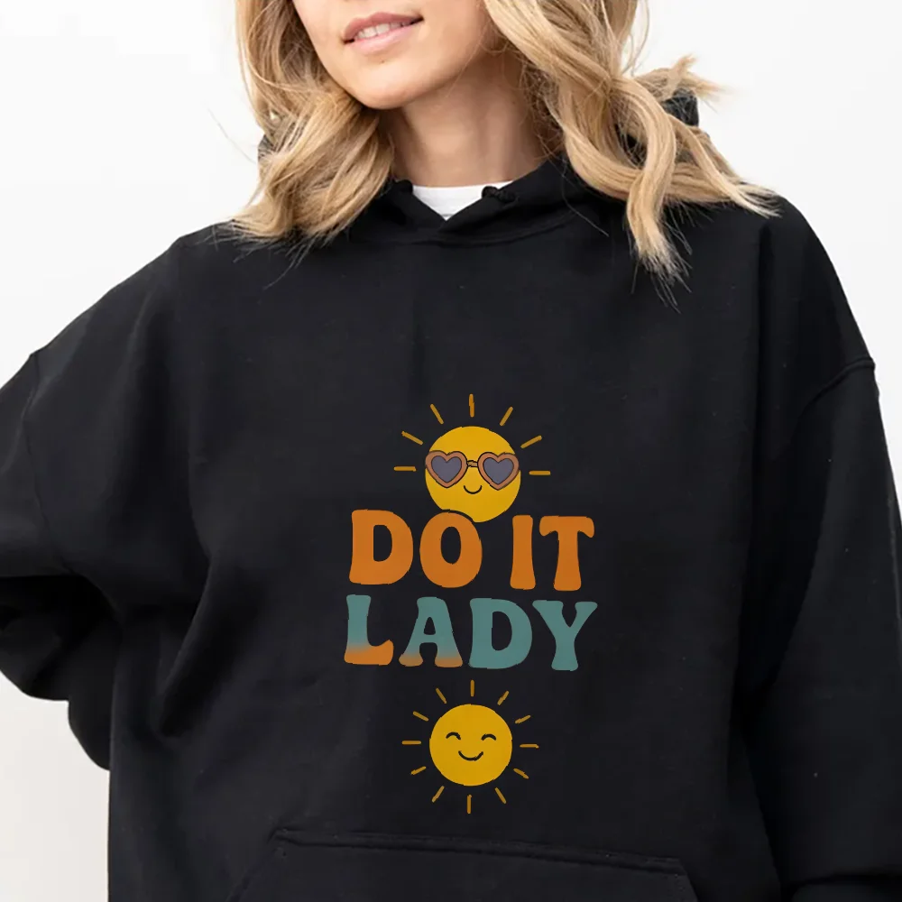 

Do It Lady Vintage Y2k Clothes Graphic Hoodies, Comfort Street Style Sweatshirt Women Clothing, Casual Wearing Smiley Face