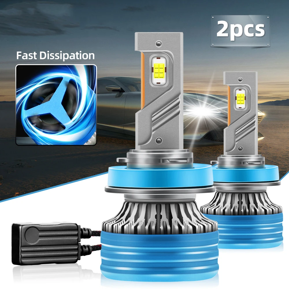 

2pcs LED HeadLight Bulbs Canbus NO Error 150W CSP Chip H8 H9 H11 6000K White Auto Light High Lumen 15000LM