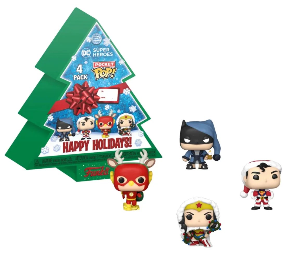 Pocket Pop Happy Holidays DC Super Heroes Batman, Superman, Wonder Woman y The Flash 4 Pack