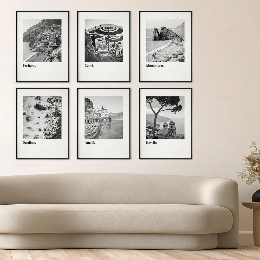 Italy Black White Posters Amalfi Coast Gallery Wall Art Print Capri Sardinia Landscape Canvas Painting Picture Living Room Decor