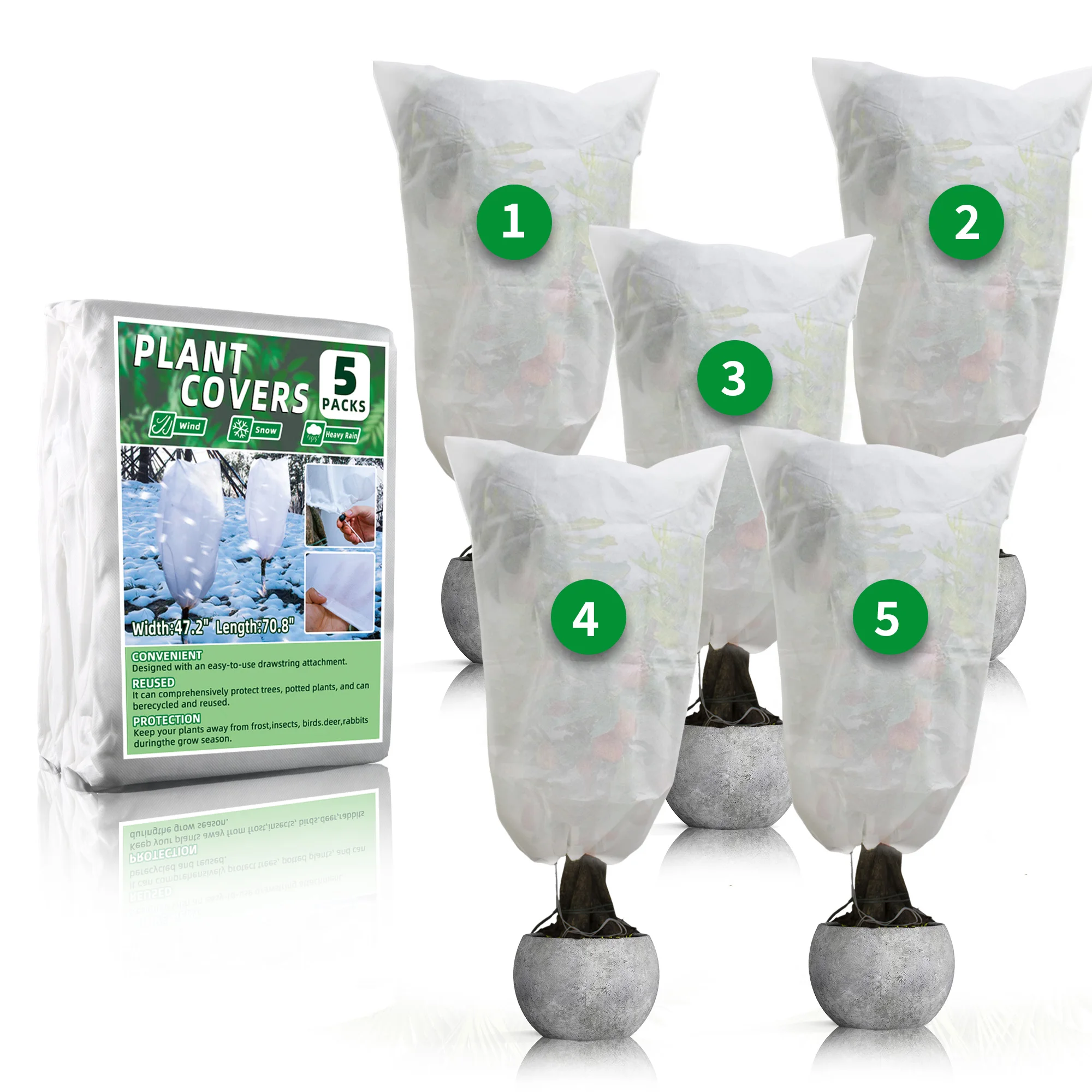 70,8" X47,2" cubiertas para plantas protección contra congelación, 5 paquetes de paños contra heladas para plantas al aire libre, mantas reutilizables contra heladas