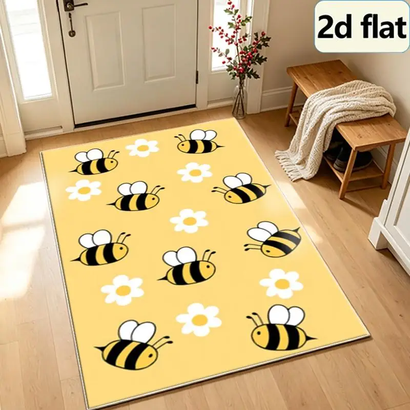 1 Piece of Cartoon Carpet with Bumblebee and Daisy Patterns, Soft and Comfortable, Suitable for All Seasons, Lightweight and Easy to Care For, Ideal for Living Room Decoration, Bedroom Decoration, Entryway Decoration, Home Decoration, Room Decoration, Perfect for Autumn and Winter.