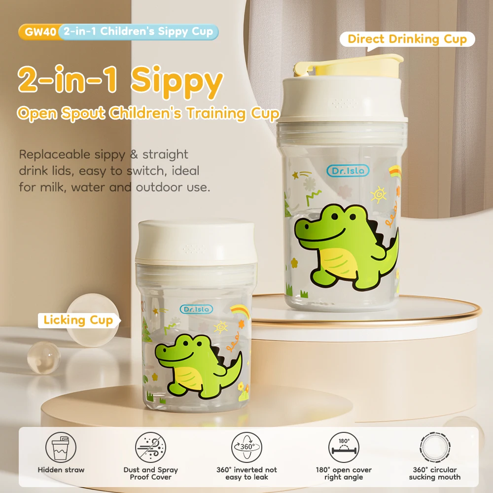 MAMIJOY GW40 Kids Water Bottle 280/330ml BPA-Free Sippy Cup Leak Proof Toddler Training Cup with Straw Cartoon Design for Baby